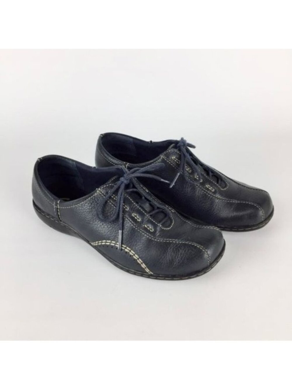 Clarks Womens Viola Blue Leather Lace Up Oxfords Comfort Walking Shoes size 7